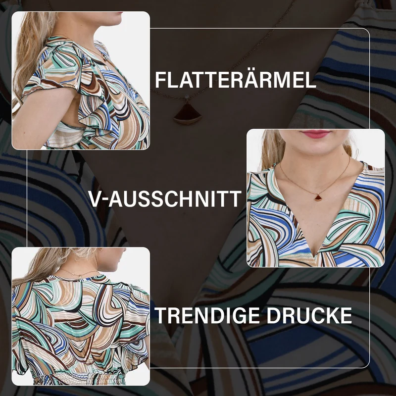 Jumpsuit mit gesmokter Taille und Flatterärmel, 70's