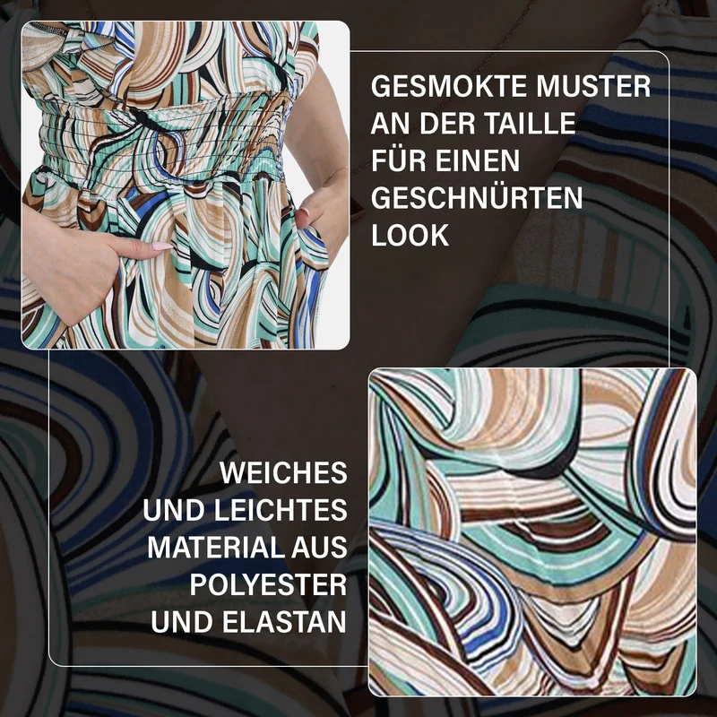 Jumpsuit mit gesmokter Taille und Flatterärmel, 70's