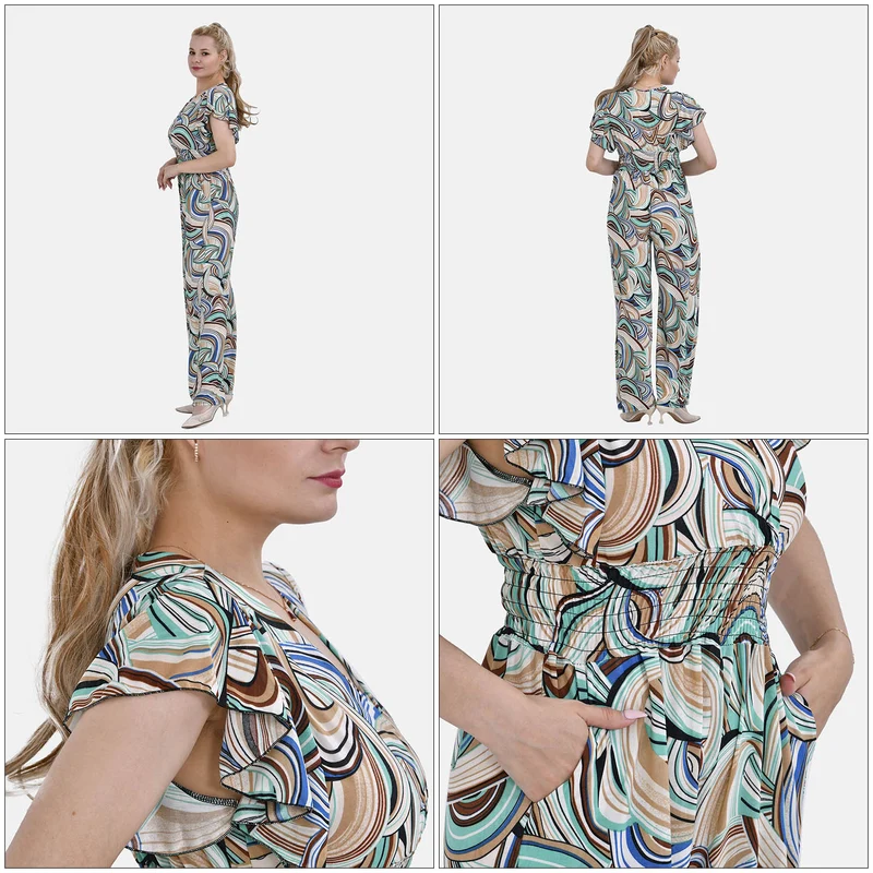 Jumpsuit mit gesmokter Taille und Flatterärmel, 70's