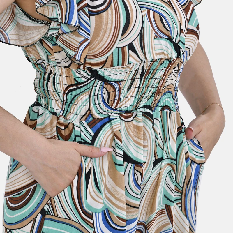 Jumpsuit mit gesmokter Taille und Flatterärmel, 70's