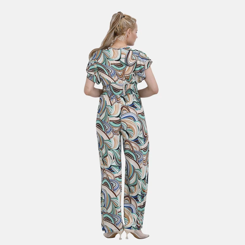 Jumpsuit mit gesmokter Taille und Flatterärmel, 70's