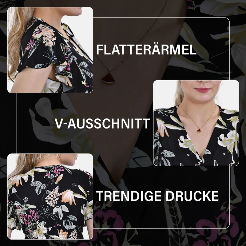 Jumpsuit mit gesmokter Taille und Flatterärmel, 70's