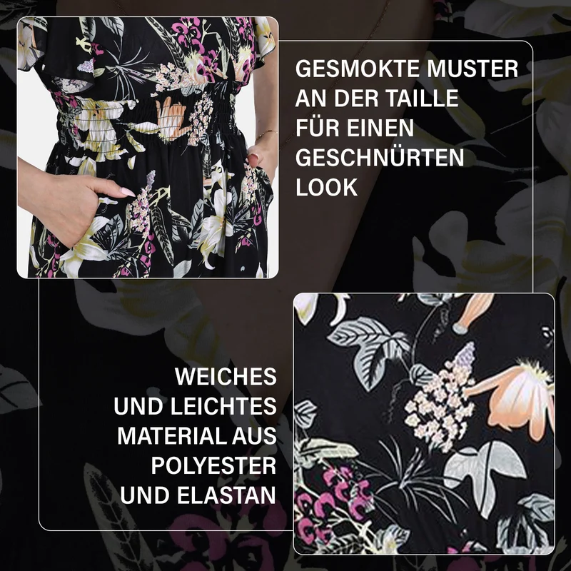 Jumpsuit mit gesmokter Taille und Flatterärmel, 70's
