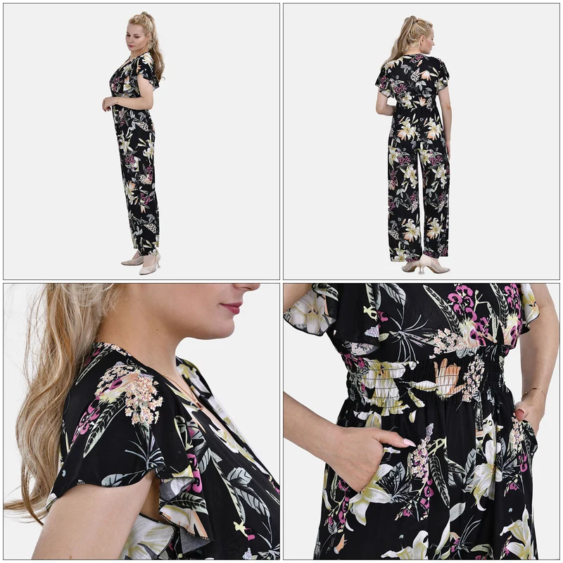 Jumpsuit mit gesmokter Taille und Flatterärmel, 70's