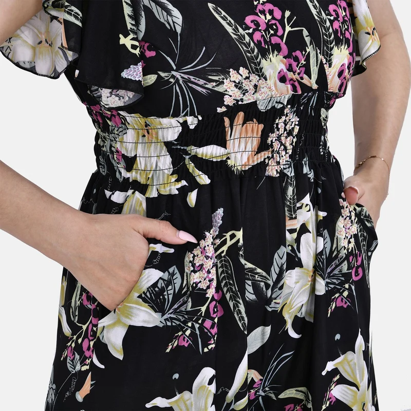 Jumpsuit mit gesmokter Taille und Flatterärmel, 70's