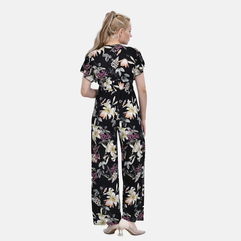 Jumpsuit mit gesmokter Taille und Flatterärmel, 70's