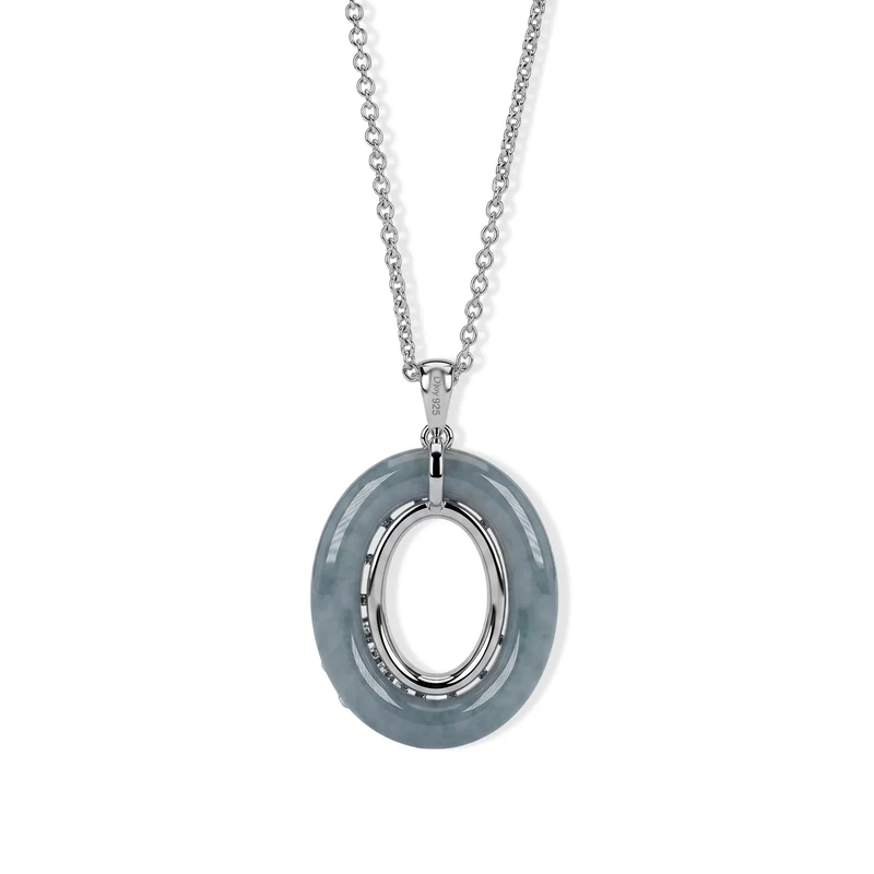 D'Joy Olmek Jadeit, Moissanit Anhänger mit Kette, ca. 45 cm 925 Silber Rhodiniert ca. 21,10 ct.