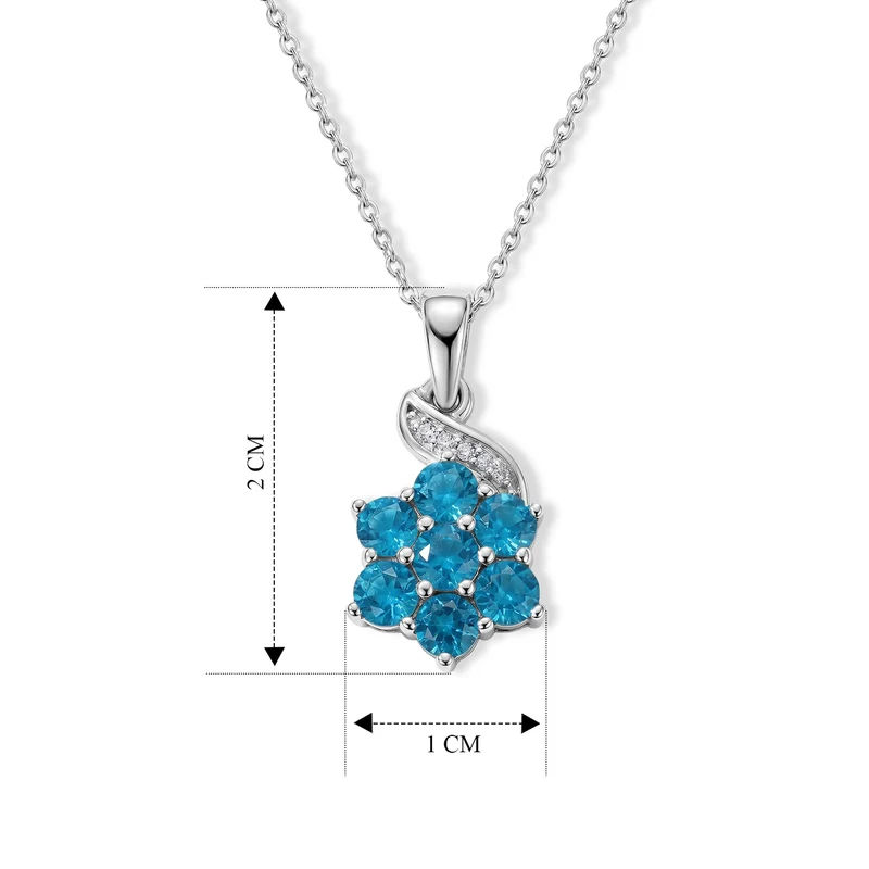 D'Joy Neon Apatit und Zirkon Anhänger mit 50cm Kette, 925 Silber platiniert - 0,87 ct.