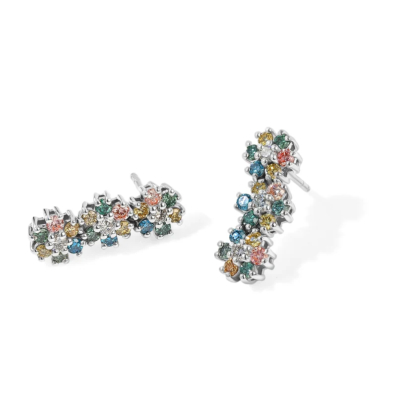 LUXURIANT 1,52 ct. SGL zertifizierte SI-GH mehrfarbige Labor Diamant florale Ohrringe, 925 Silber rhodiniert