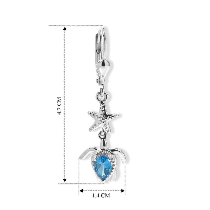 D'Joy Neon Apatit Ohrringe mit Schildkröten- und Seesternmotiven, 925 Silber platiniert - 0,87 ct.