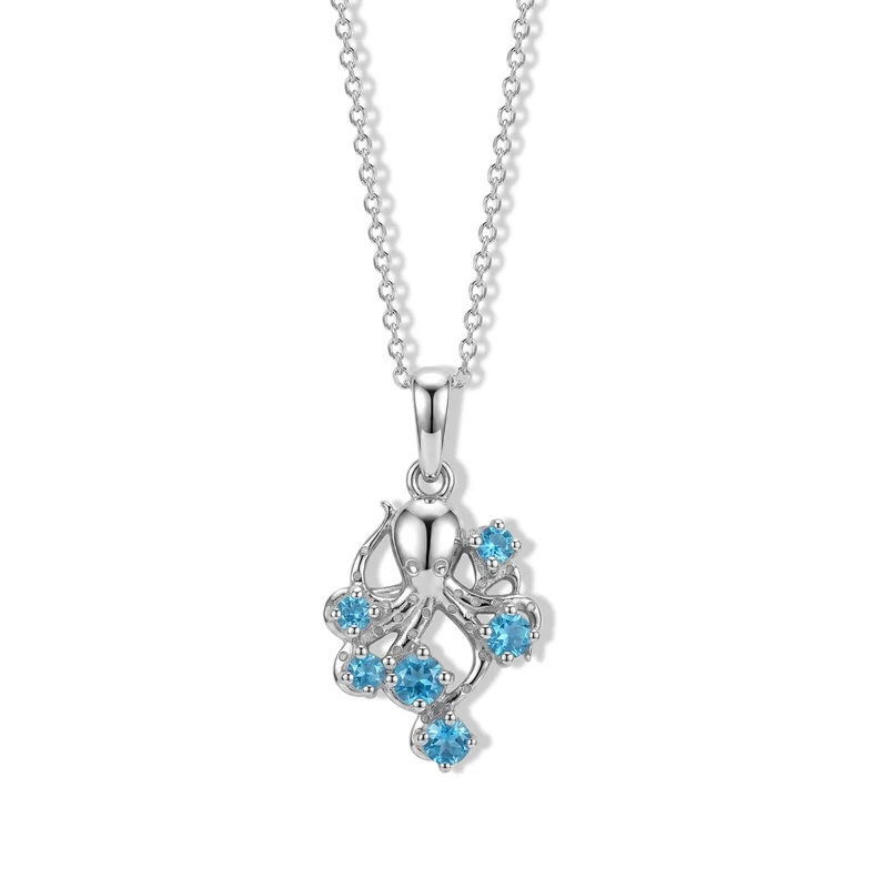 D'Joy Neon Apatit Oktopus Anhänger mit 50cm Kette, 925 Silber platiniert - 0,37 ct.