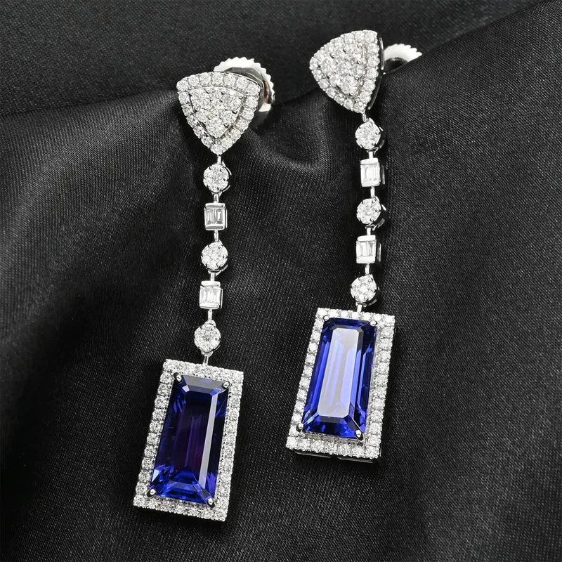 CHAIRMAN VAULT COLLECTION - AAAA Tansanit, Weißer Diamant AGI zertifiziert Ohrringe, zertifiziert und geprüft, 950 Platin (10-15 Werktage Lieferzeit) ca. 16.06 ct