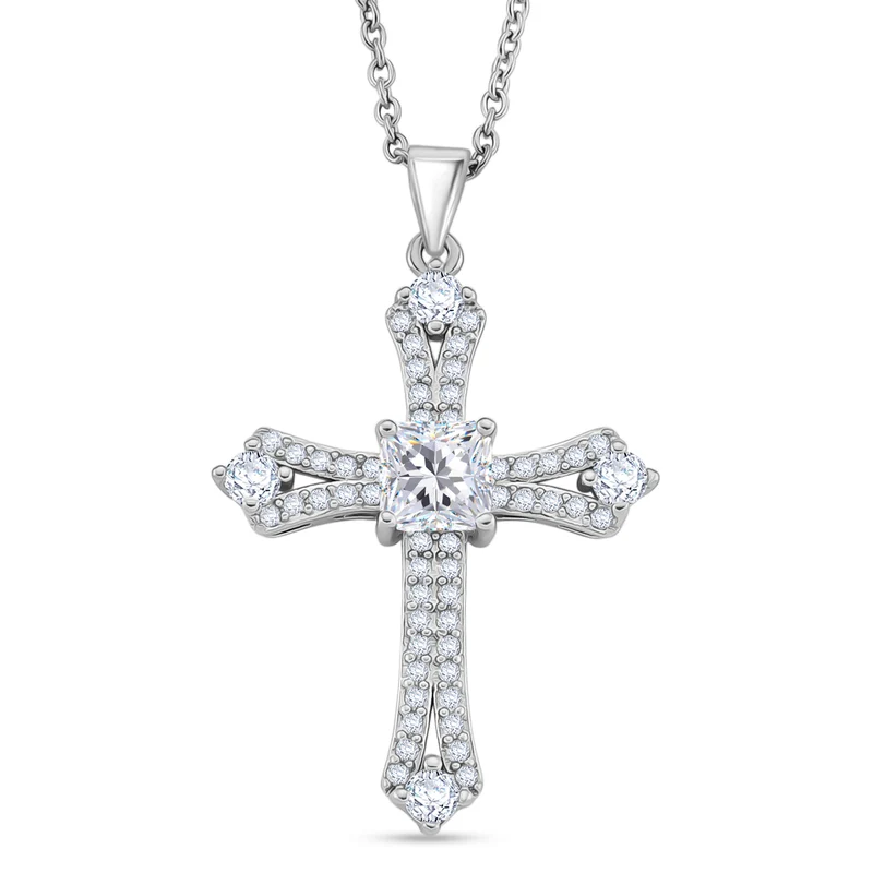 Weißer Zirkonia Schmuckset ca. 50 cm Nickelfreies Messing rhodiniert und Edelstahl 2.20 ct