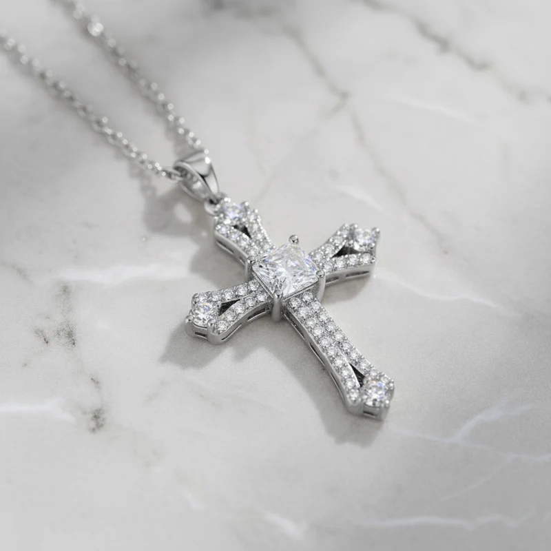 Weißer Zirkonia Schmuckset ca. 50 cm Nickelfreies Messing rhodiniert und Edelstahl 2.20 ct