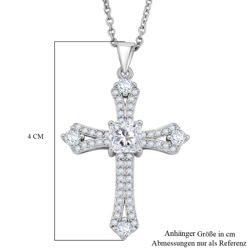 Weißer Zirkonia Schmuckset ca. 50 cm Nickelfreies Messing rhodiniert und Edelstahl 2.20 ct