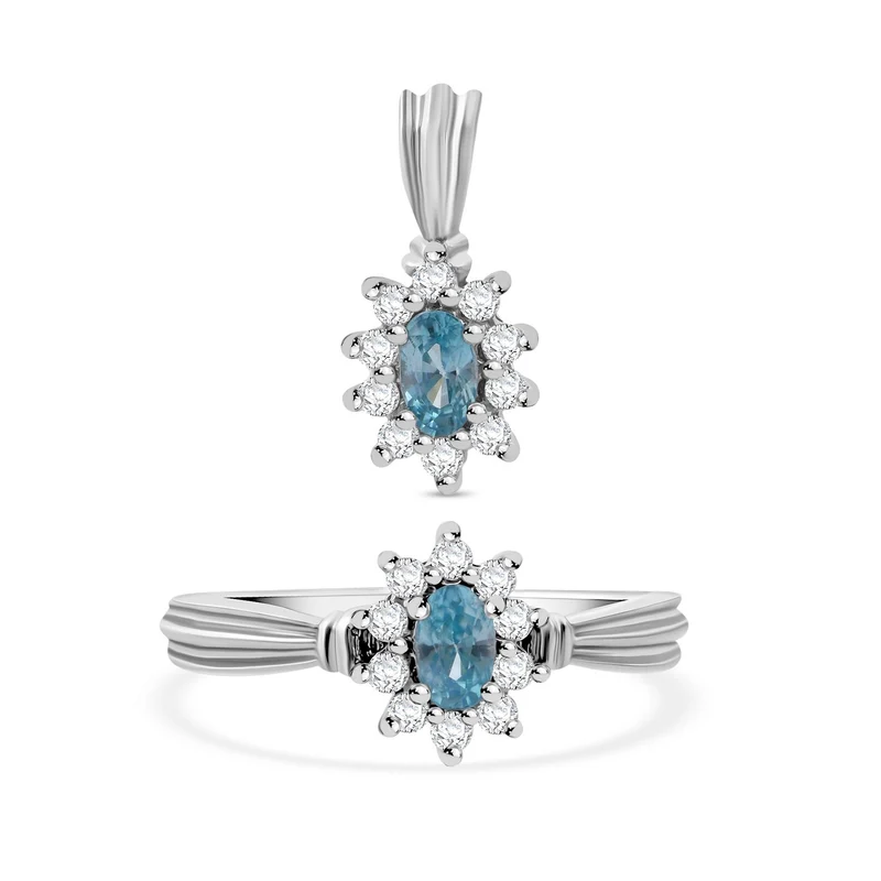 2er Set - AA Blauer Zirkon Anhänger und Ring, Größe (21.00), 925 Silber rhodiniert ca. 1.14 ct