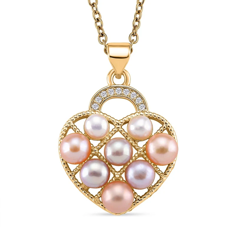 Mehrfarbiger Süßwasser Perle und weißer Zirkonia Anhänger mit 50cm Kette, Messing