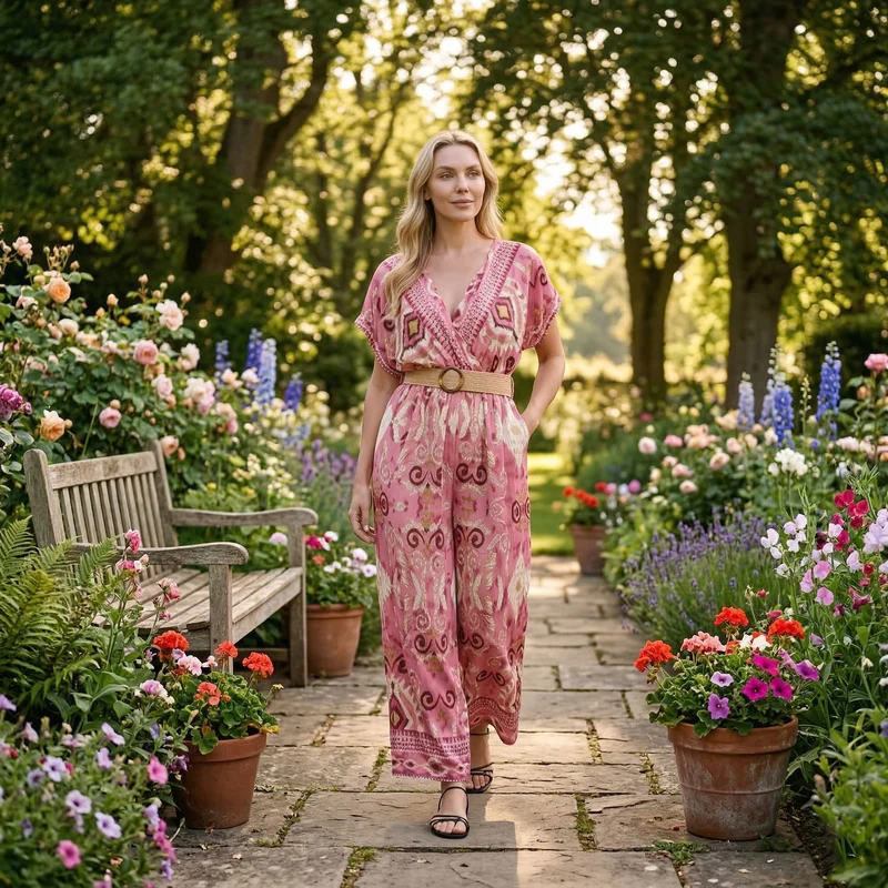 LA MAREY Jumpsuit, mit Gürtel, 136 cm Länge, 65 cm Brustweite passend für EU 36-42, Rosa