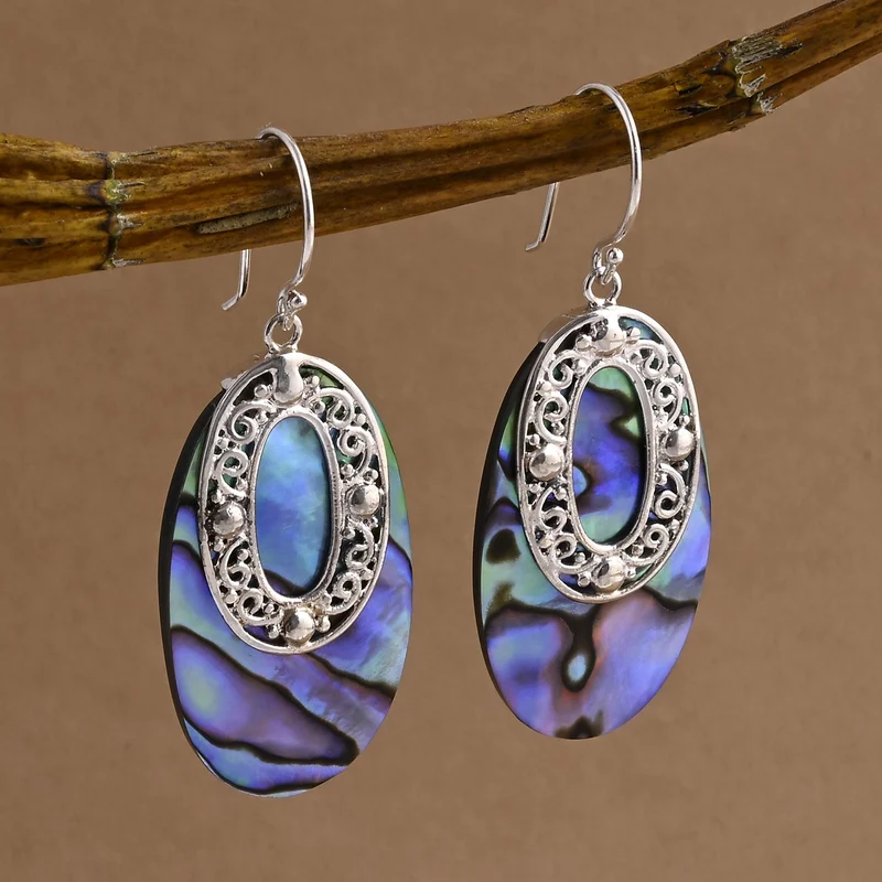 Abalone Muschel Ohrringe 925 Silber ca. 0,01 ct.