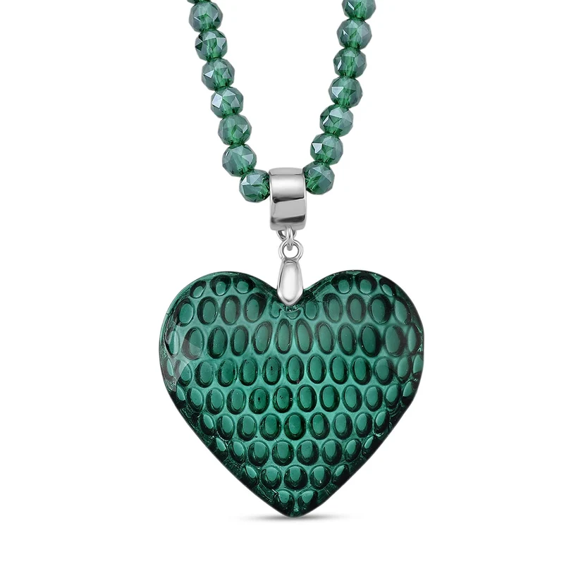 2er Set - Grüner Herz Anhänger und beads Halskette mit Varioclip-Verschluss, ca. 50 cm