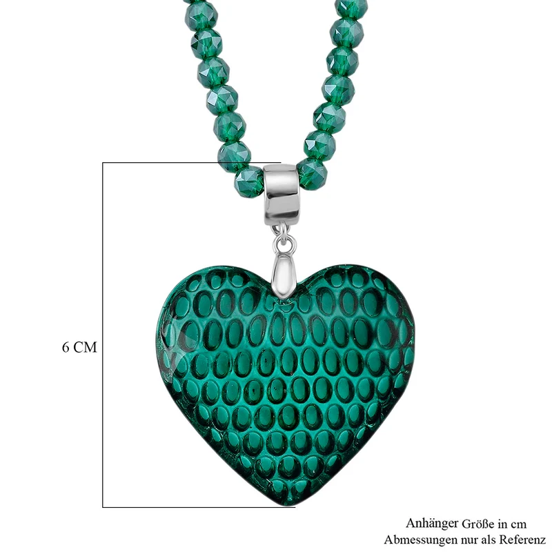 2er Set - Grüner Herz Anhänger und beads Halskette mit Varioclip-Verschluss, ca. 50 cm