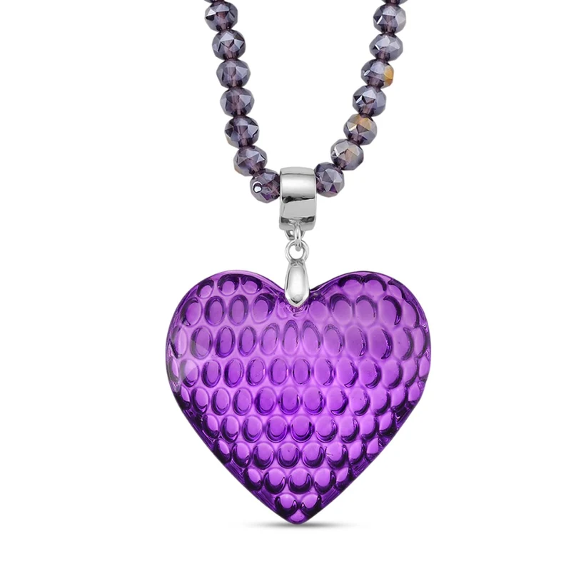 2er Set - Lila Herz Anhänger und beads Halskette mit Varioclip-Verschluss, ca. 50 cm