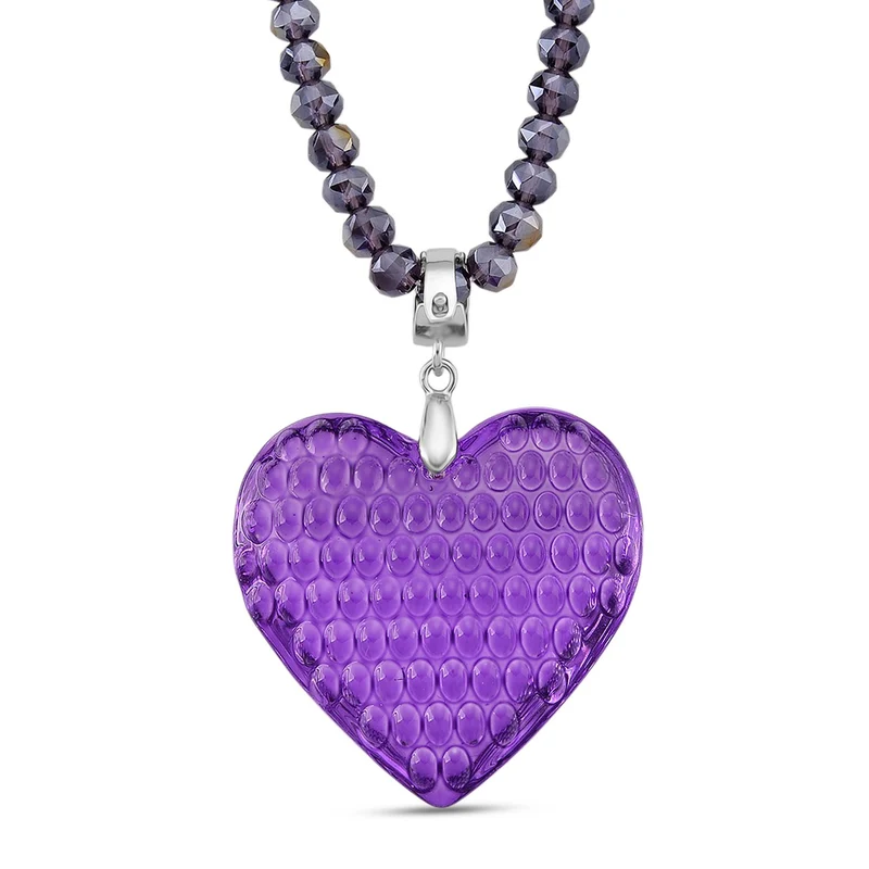 2er Set - Lila Herz Anhänger und beads Halskette mit Varioclip-Verschluss, ca. 50 cm