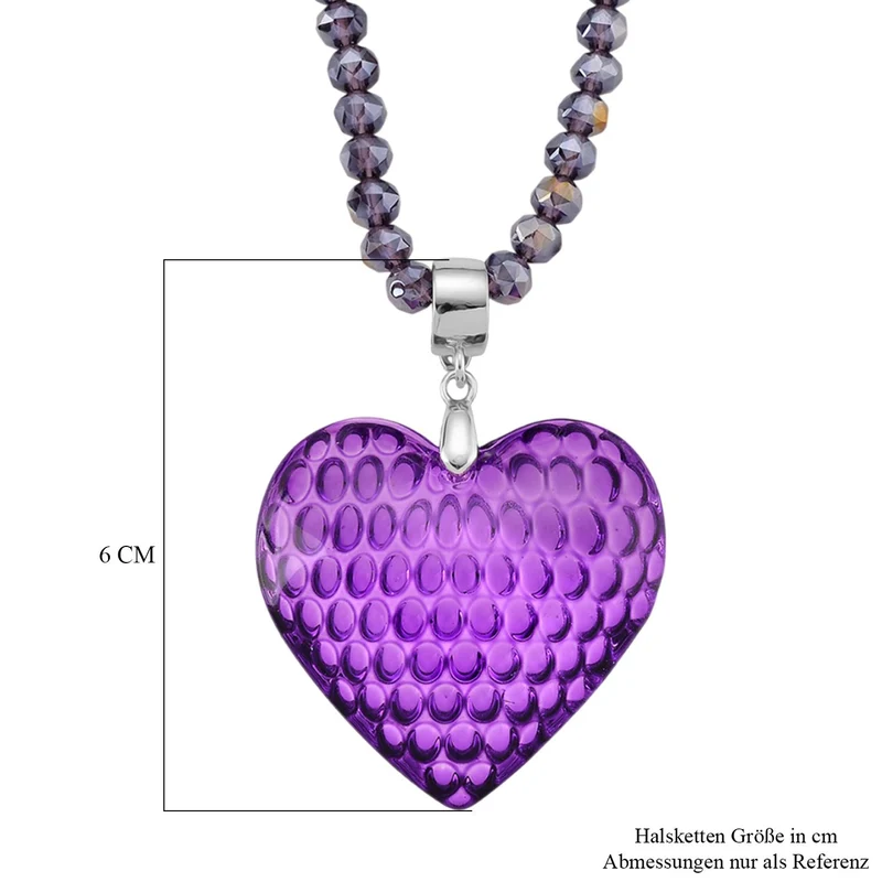 2er Set - Lila Herz Anhänger und beads Halskette mit Varioclip-Verschluss, ca. 50 cm
