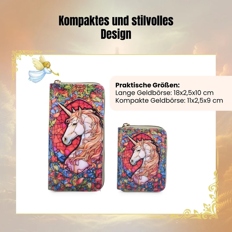 2-teiliges Geldbörsen-Set mit Einhornmuster, ca. 18x2,5x10 cm und 11x2,5x9 cm