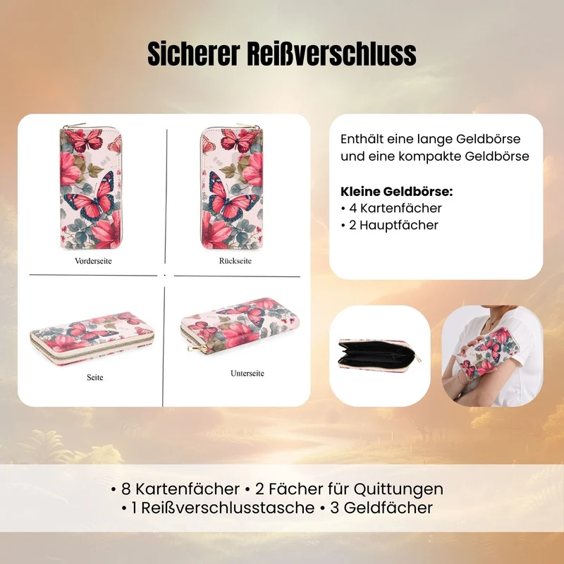 2-teiliges Geldbörsen-Set mit Einhornmuster, ca. 18x2,5x10 cm und 11x2,5x9 cm