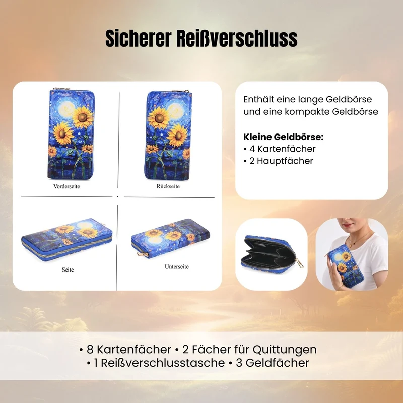 2-teiliges Geldbörsen-Set mit Einhornmuster, ca. 18x2,5x10 cm und 11x2,5x9 cm