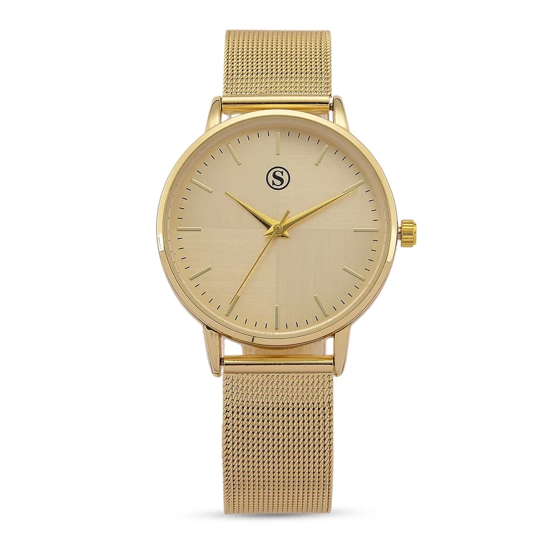 STRADA Armbanduhr, zweifarbiges Sonnenschliff Zifferblatt, goldfarben, 316L Edelstahl Mesharmband