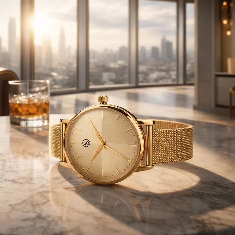 STRADA Armbanduhr, zweifarbiges Sonnenschliff Zifferblatt, goldfarben, 316L Edelstahl Mesharmband