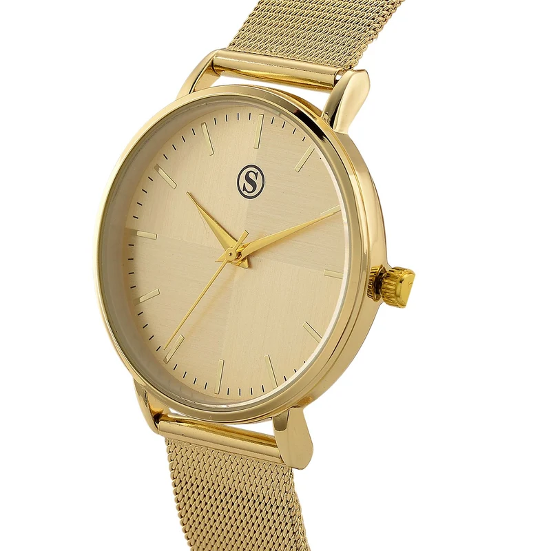 STRADA Armbanduhr, zweifarbiges Sonnenschliff Zifferblatt, goldfarben, 316L Edelstahl Mesharmband