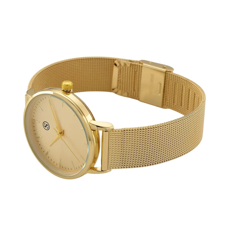 STRADA Armbanduhr, zweifarbiges Sonnenschliff Zifferblatt, goldfarben, 316L Edelstahl Mesharmband