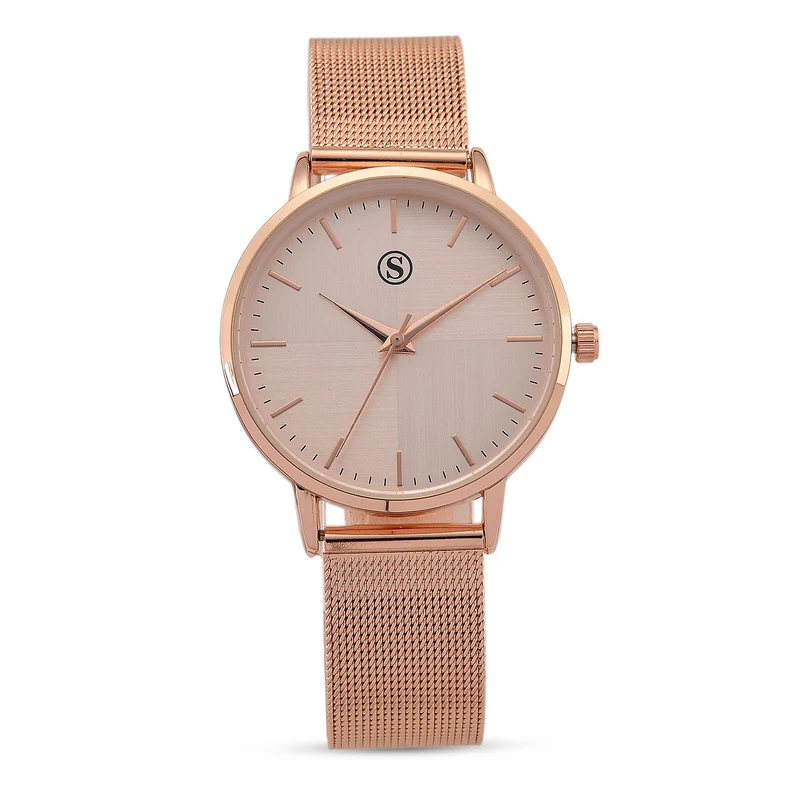 STRADA Armbanduhr, zweifarbiges Sonnenschliff Zifferblatt, goldfarben, 316L Edelstahl Mesharmband