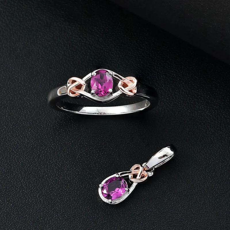 2er Set - AAA Natürlicher Radiant Ember Garnet Ring und Anhänger, Größe (19.00), 925 Silber rhodiniert ca. 0.92 ct