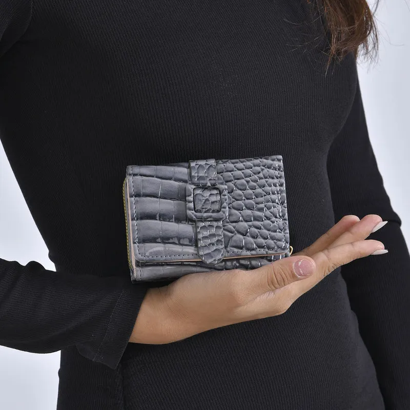 Stilvolle Geldbörse mit Krokodilprägung und RFID-Schutz, 11x8 cm, Grün
