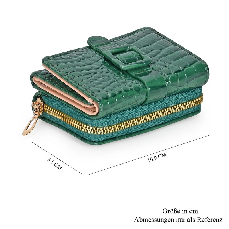 Stilvolle Geldbörse mit Krokodilprägung und RFID-Schutz, 11x8 cm, Grün