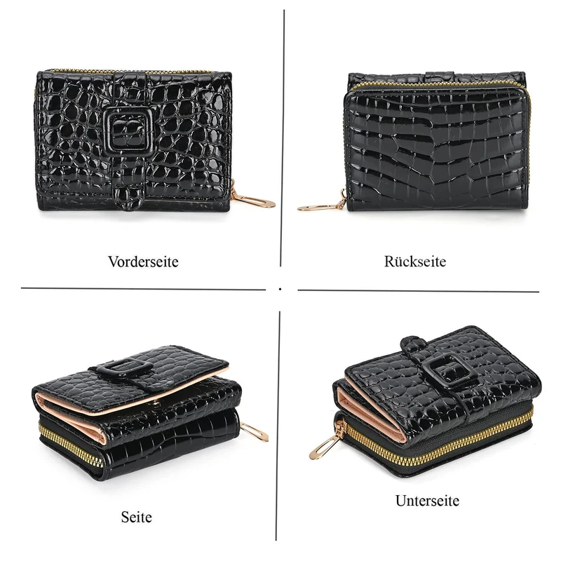 Stilvolle Geldbörse mit Krokodilprägung und RFID-Schutz, 11x8 cm, Grün