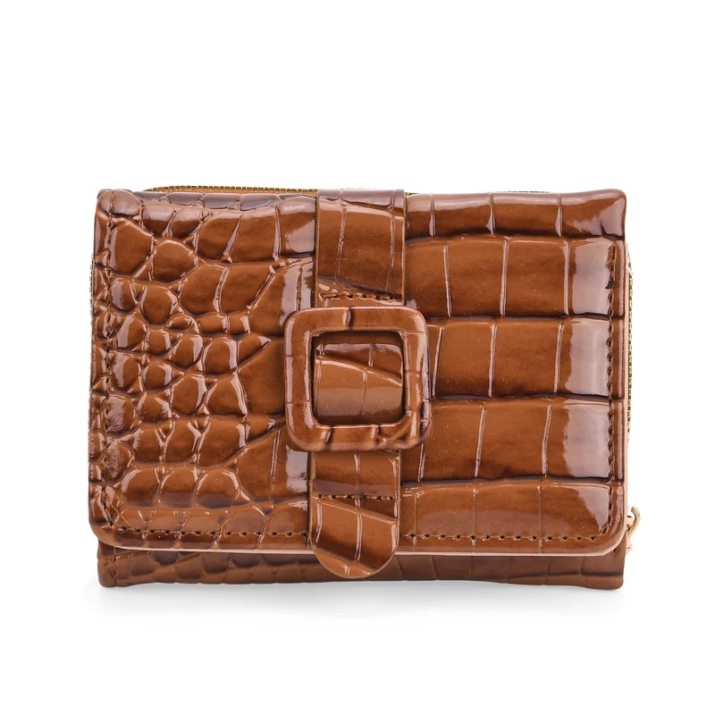 Stilvolle Geldbörse mit Krokodilprägung und RFID-Schutz, 11x8 cm, Grün