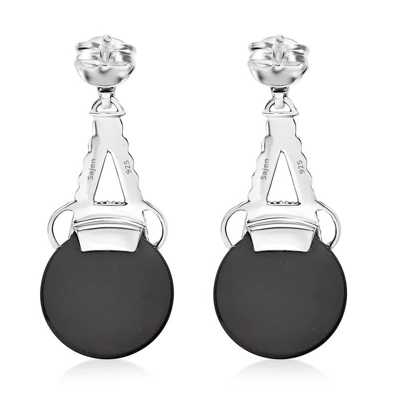 Sajen Silber - Schwarzer Onyx, Roter Granat Ohrringe 925 Silber rhodiniert ca. 11.30 ct