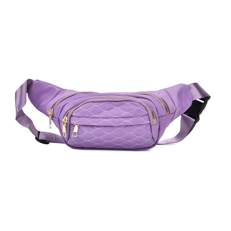 Gesteppte Nylon-Gürteltasche - RFID-Schutz, 4 Außenfächer, verstellbarer Schultergurt, 36?x?4?x13?cm, Grau