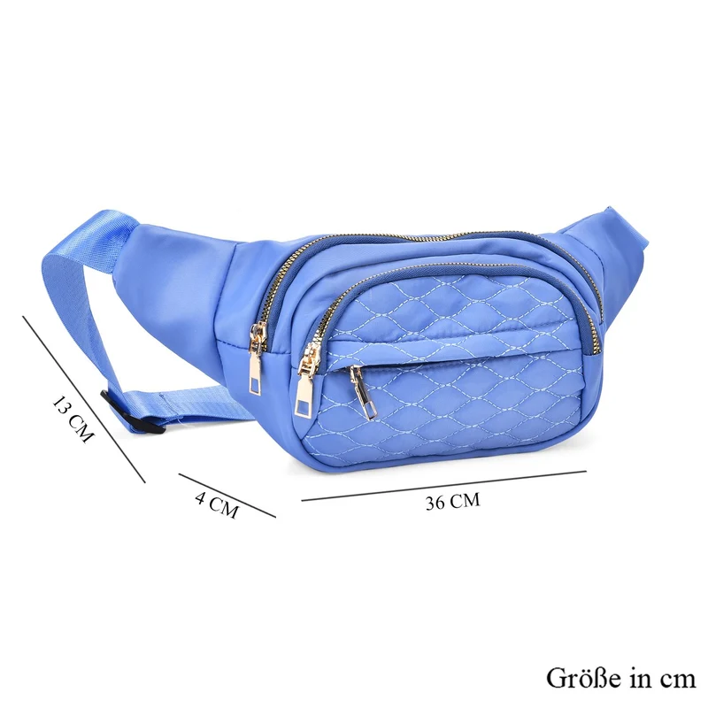 Gesteppte Nylon-Gürteltasche - RFID-Schutz, 4 Außenfächer, verstellbarer Schultergurt, 36?x?4?x13?cm, Grau