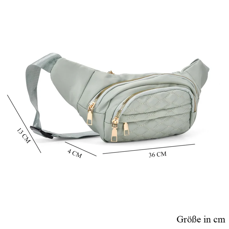 Gesteppte Nylon-Gürteltasche - RFID-Schutz, 4 Außenfächer, verstellbarer Schultergurt, 36?x?4?x13?cm, Grau