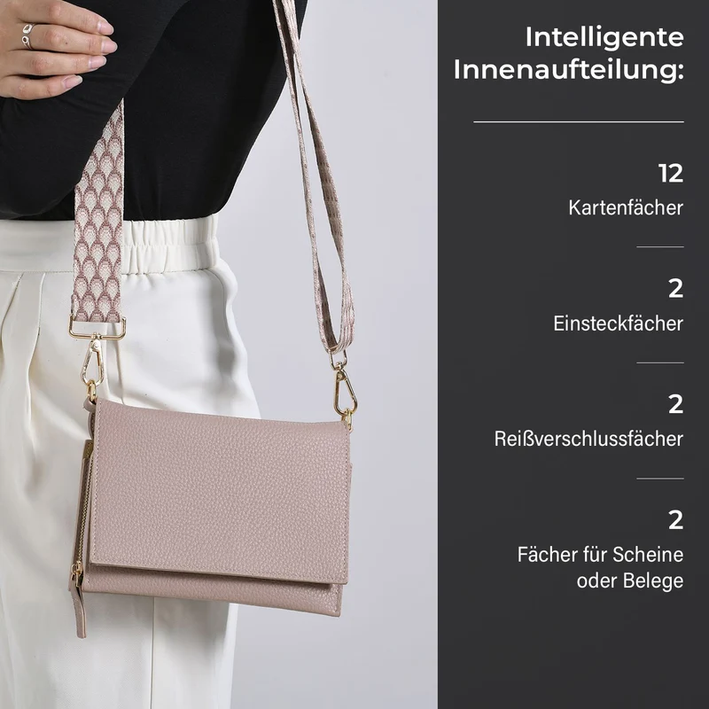 Crossbody-Tasche mit Überschlag und modischem Gliederriemen, RFID-Schutz, ca. 20x4x14 cm , Grün
