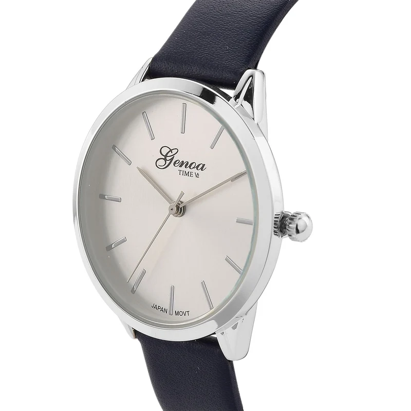 GENOA TIME - Armbanduhr Legierung, silberfarben, Zifferblatt Weiß-Sunshine, 3 ATM wasserdicht