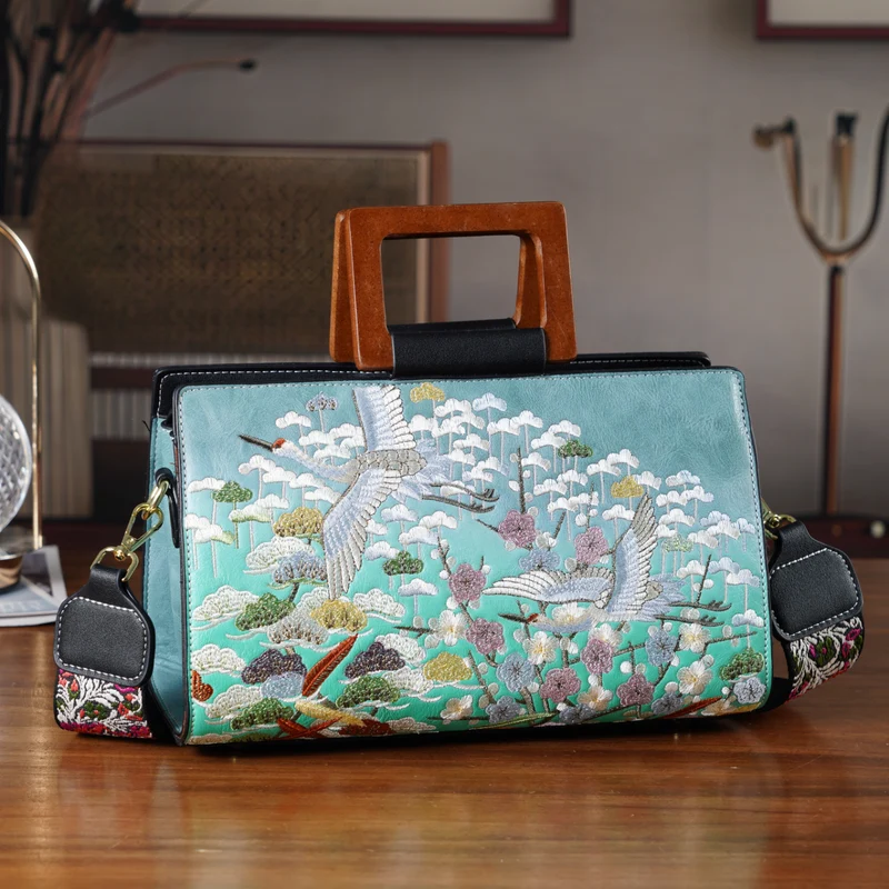 Florale Kunstprint Clutch-Crossbody-Tasche, 30 x 13 x 19 cm, Petrol