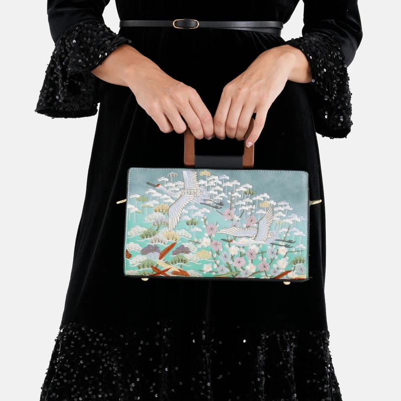 Florale Kunstprint Clutch-Crossbody-Tasche, 30 x 13 x 19 cm, Petrol