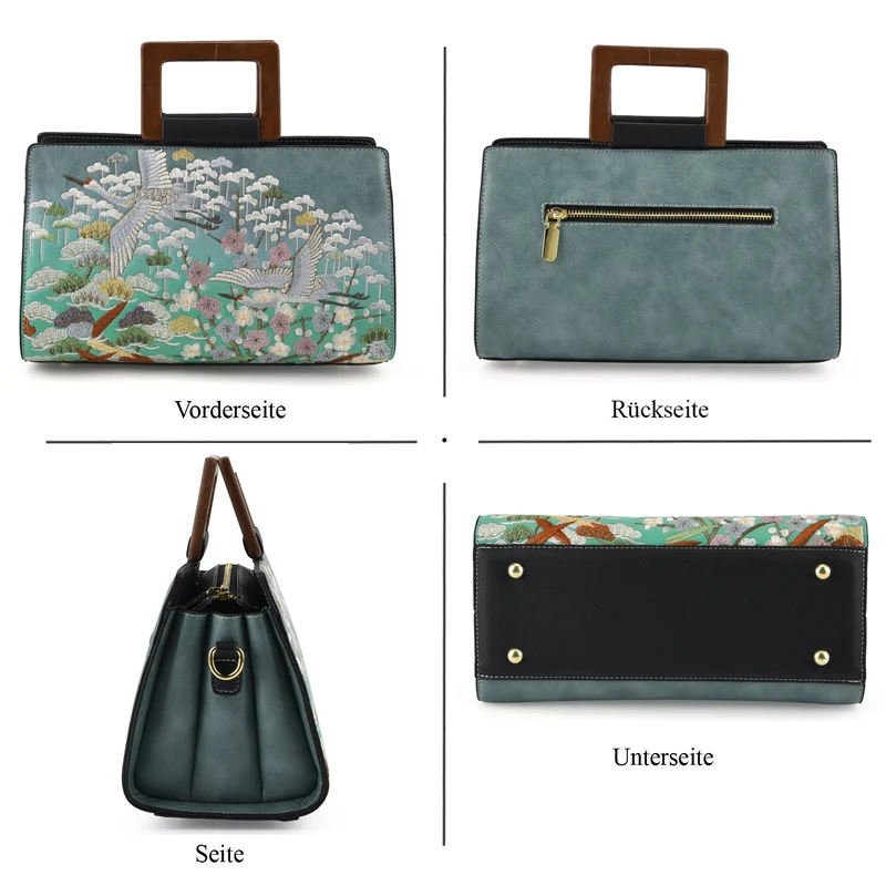 Florale Kunstprint Clutch-Crossbody-Tasche, 30 x 13 x 19 cm, Petrol